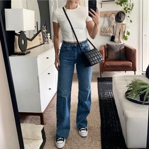 ZARA NAVY FULL LENGTH WIDE LEG JEANS SIZE 4 - Picture 2 of 3